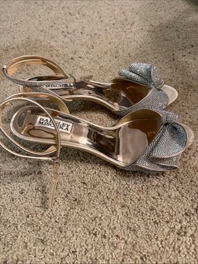 Badgley Mischka Silver Crystal Bow Slingback Heels